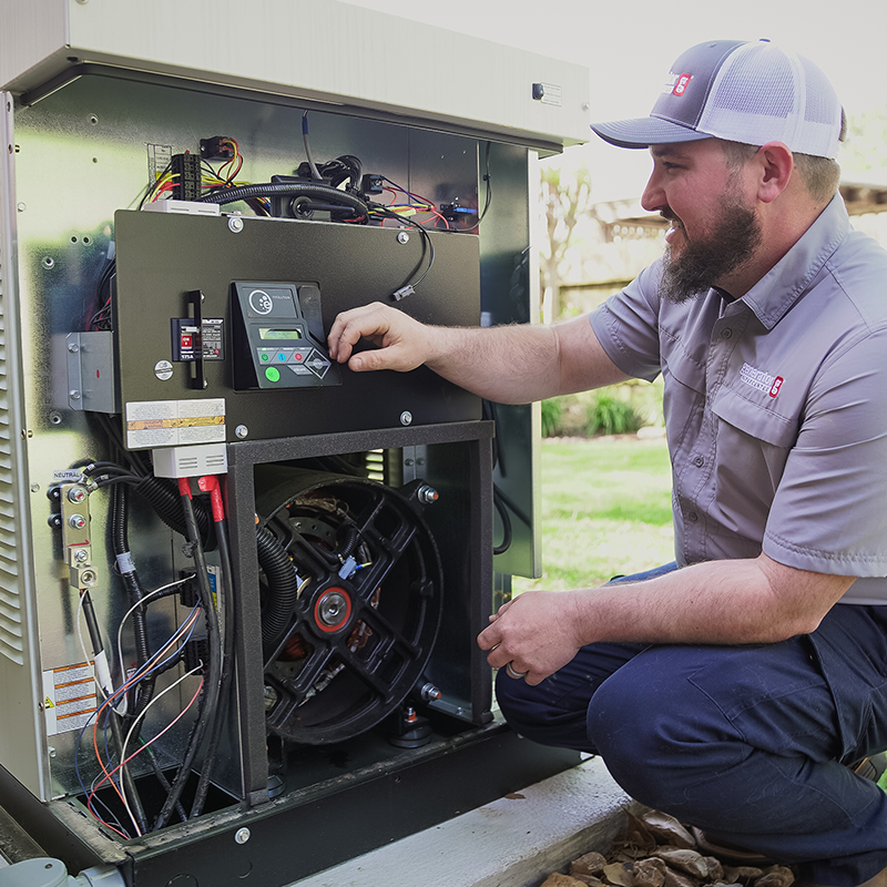 Generator Supercenter technician performing maintenance on a generator with the generator warranty