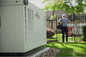 generator supercenter of st louis technician leaving a customers yard after servicing a Generac generator