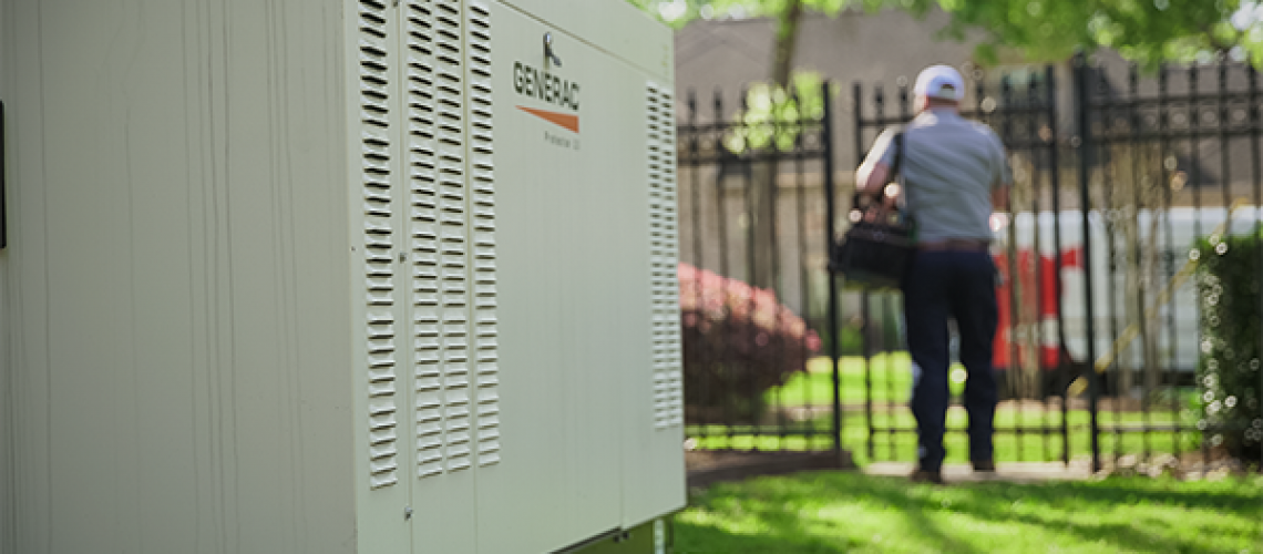 generator supercenter of st louis technician leaving a customers yard after servicing a Generac generator